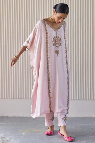 Pink bindi kaftan suit