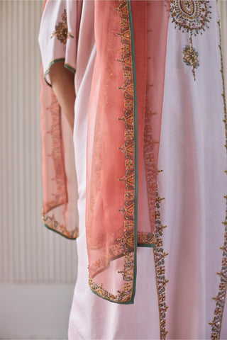 Pink bindi kaftan suit