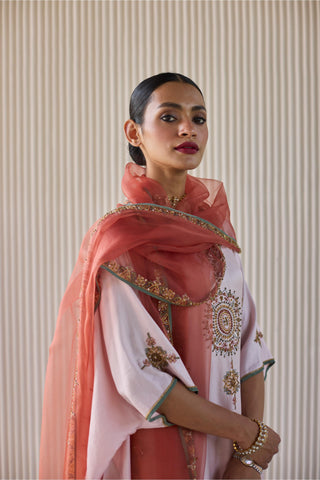 Pink bindi kaftan suit