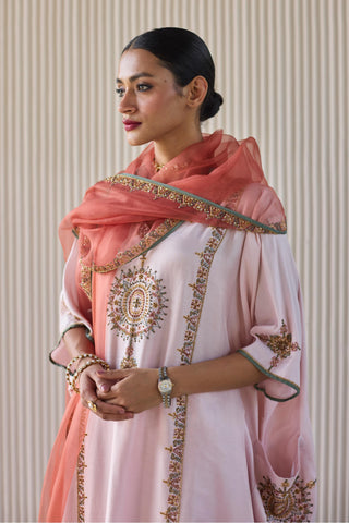Pink bindi kaftan suit