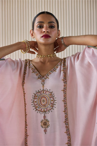 Pink bindi kaftan suit