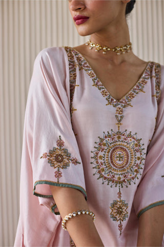 Pink bindi kaftan suit