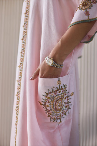 Pink bindi kaftan suit