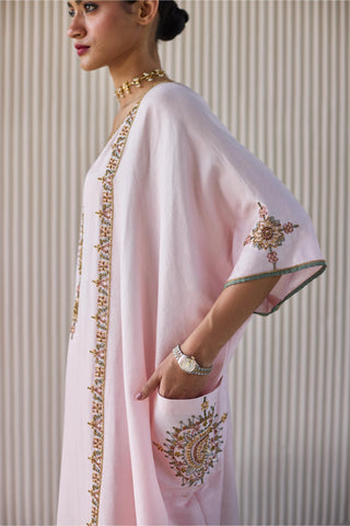 Pink bindi kaftan suit