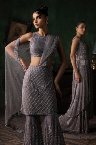 Purple oraan skirt sharara saree set