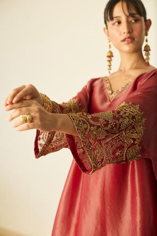 Kaftan Set for Contemporary Wear – Red Rubaab by Sarang Kaur