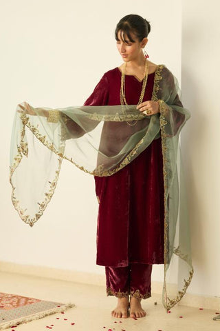 Embroidered Suit for Indian Wedding â€“ Red Tarunima by Sarang Kaur
