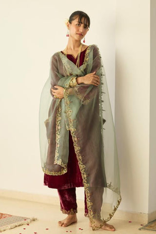 Embroidered Suit for Indian Wedding – Red Tarunima by Sarang Kaur