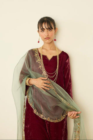 Embroidered Suit for Indian Wedding – Red Tarunima by Sarang Kaur