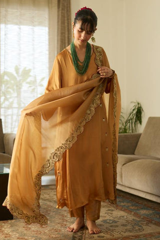 Embroidered Suit for Festive Wear – Mustard Dua by Sarang Kaur