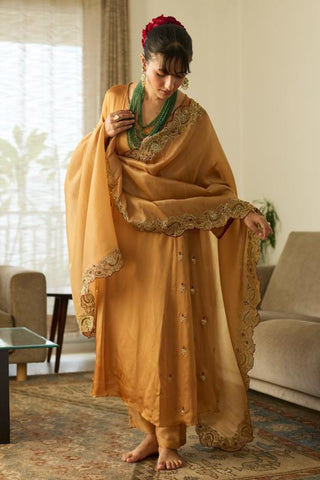 Embroidered Suit for Festive Wear – Mustard Dua by Sarang Kaur