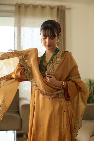Embroidered Suit for Festive Wear – Mustard Dua by Sarang Kaur