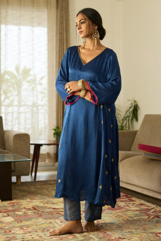 Embroidered Suit for Day Festivities – Blue Dua by Sarang Kaur