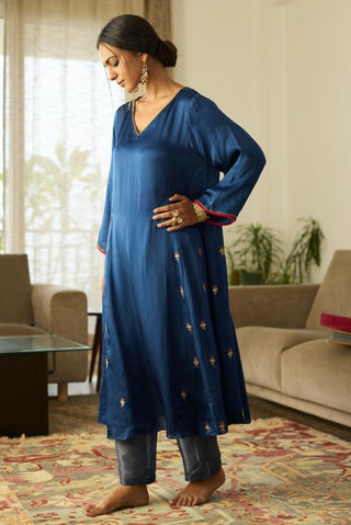 Embroidered Suit for Day Festivities – Blue Dua by Sarang Kaur