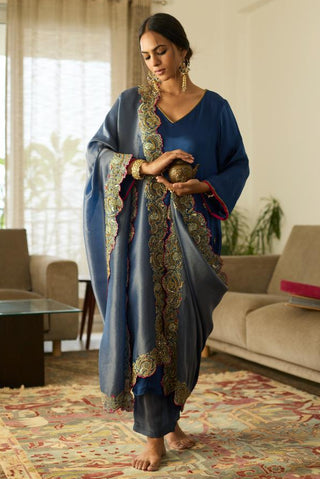 Embroidered Suit for Day Festivities – Blue Dua by Sarang Kaur