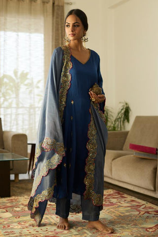 Embroidered Suit for Day Festivities – Blue Dua by Sarang Kaur