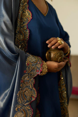 Embroidered Suit for Day Festivities – Blue Dua by Sarang Kaur