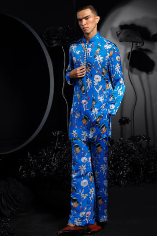 Tropical blue kurta set with florals