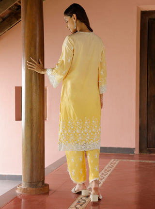 Yellow zehen malgudi day kurta set