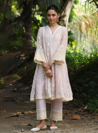 Pink malgudi days smitha kurta set