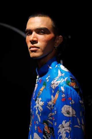 Tropical blue kurta set with florals