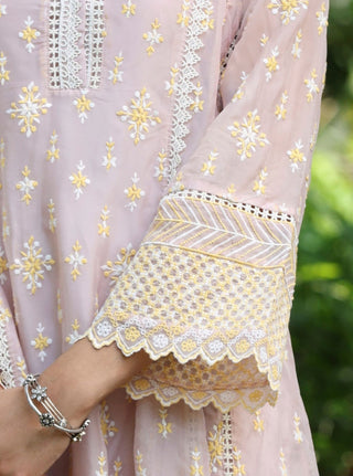 Pink malgudi days smitha kurta set