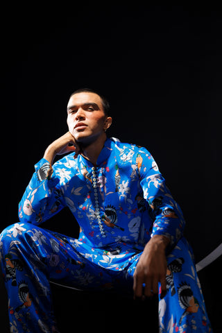 Tropical blue kurta set with florals