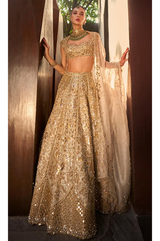 Mirror Work Lehenga Set Indian Wedding Silver Tissue by Tamanna Punjabi Kapoor