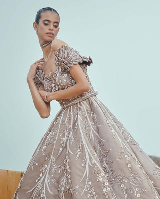 Mouse gray satin embroidered gown