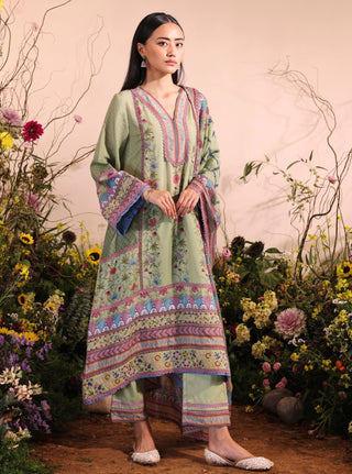 Green yamini malgudi day kurta set