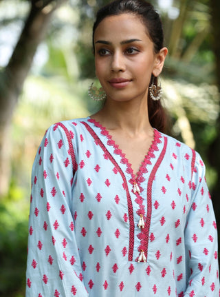 Blue nivi malgudi day kurta set