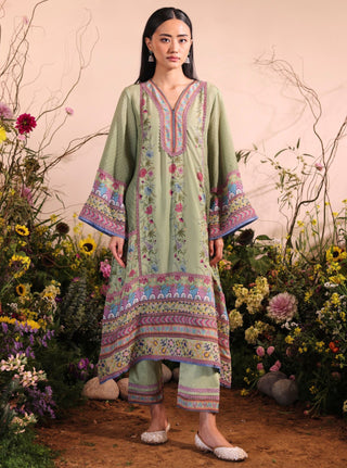 Green yamini malgudi day kurta set