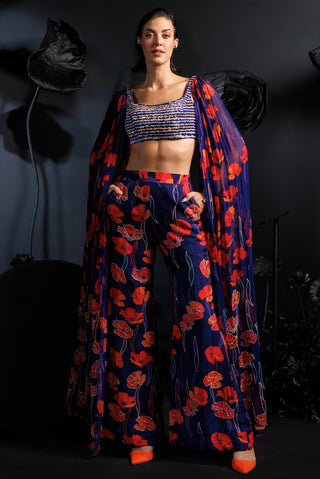 Purple firstbloom avant-garde blouse with flared pants