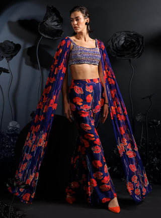 Purple firstbloom avant-garde blouse with flared pants