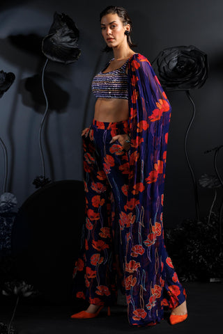 Purple firstbloom avant-garde blouse with flared pants