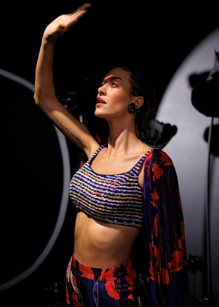 Purple firstbloom avant-garde blouse with flared pants