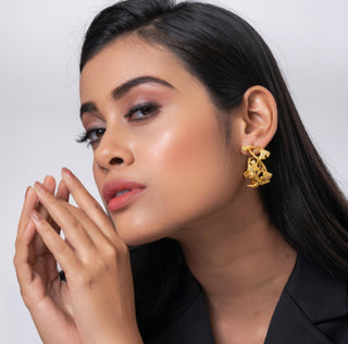 Earring Contemporary Wear - Gold Ginkgo Leaf Hoop by Putstyle