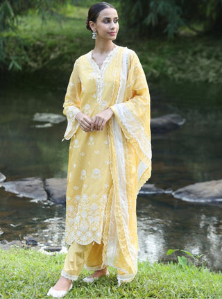 Yellow malgudi days kiyan kurta set