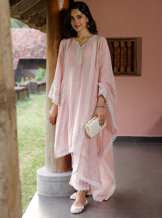 Pink mandara malgudi day kurta set