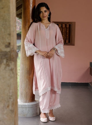 Pink mandara malgudi day kurta set