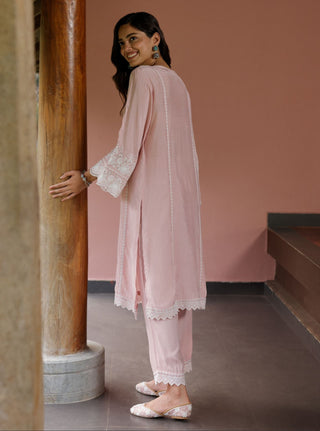 Pink mandara malgudi day kurta set