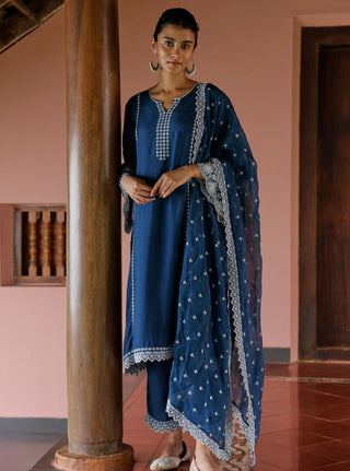 Blue mandara malgudi day kurta set