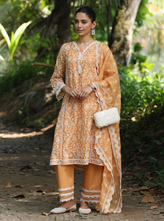 Orange malgudi days caara kurta set