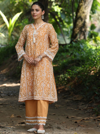 Orange malgudi days caara kurta set