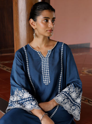 Blue mandara malgudi day kurta set