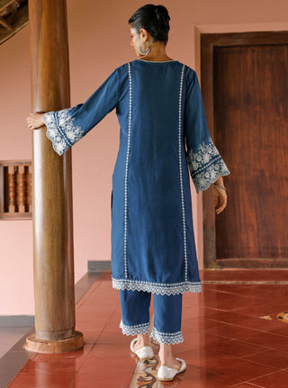 Blue mandara malgudi day kurta set