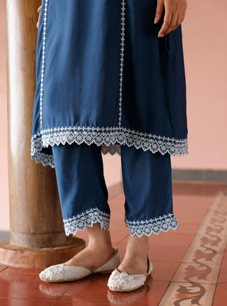 Blue mandara malgudi day kurta set