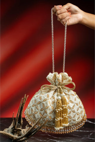 Handbag for Indian Weddings – Ivory Leafy Lattice by Nayaab By Sonia