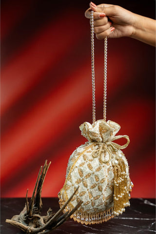 Handbag for Indian Weddings – Ivory Leafy Lattice by Nayaab By Sonia
