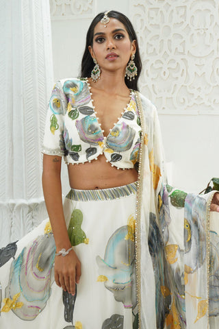 Ivory Lehenga for Indian Wedding – Aangan Painted Set by Priti Sahni